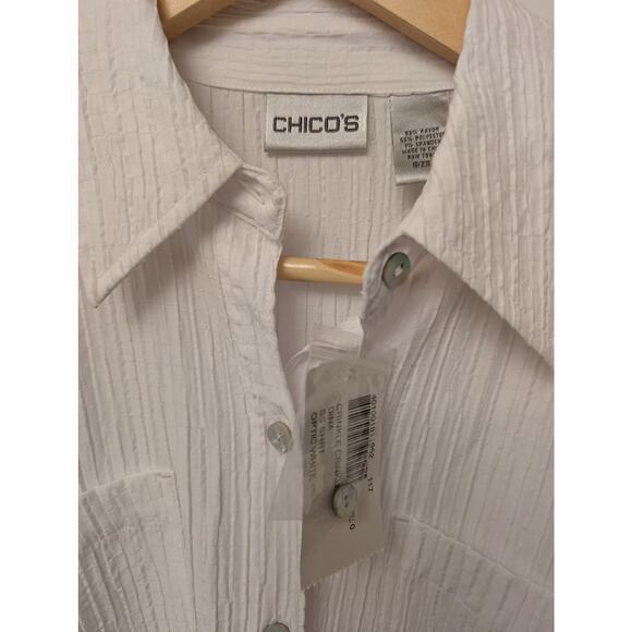 Lot of 2 Chico's Crinckle Short Sleeve Button Shirt Optic White Blue Minimalist - Picture 7 of 10